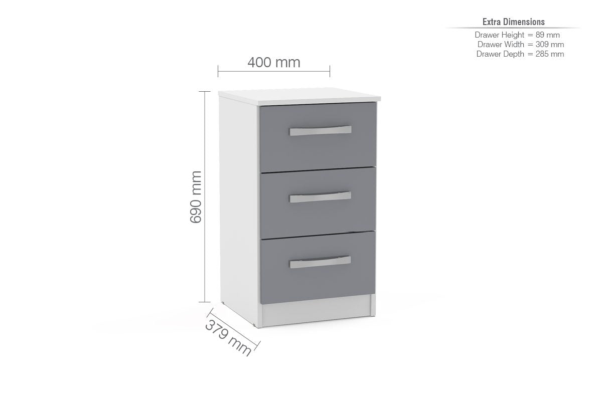 Lynx 3 Drawer Bedside
