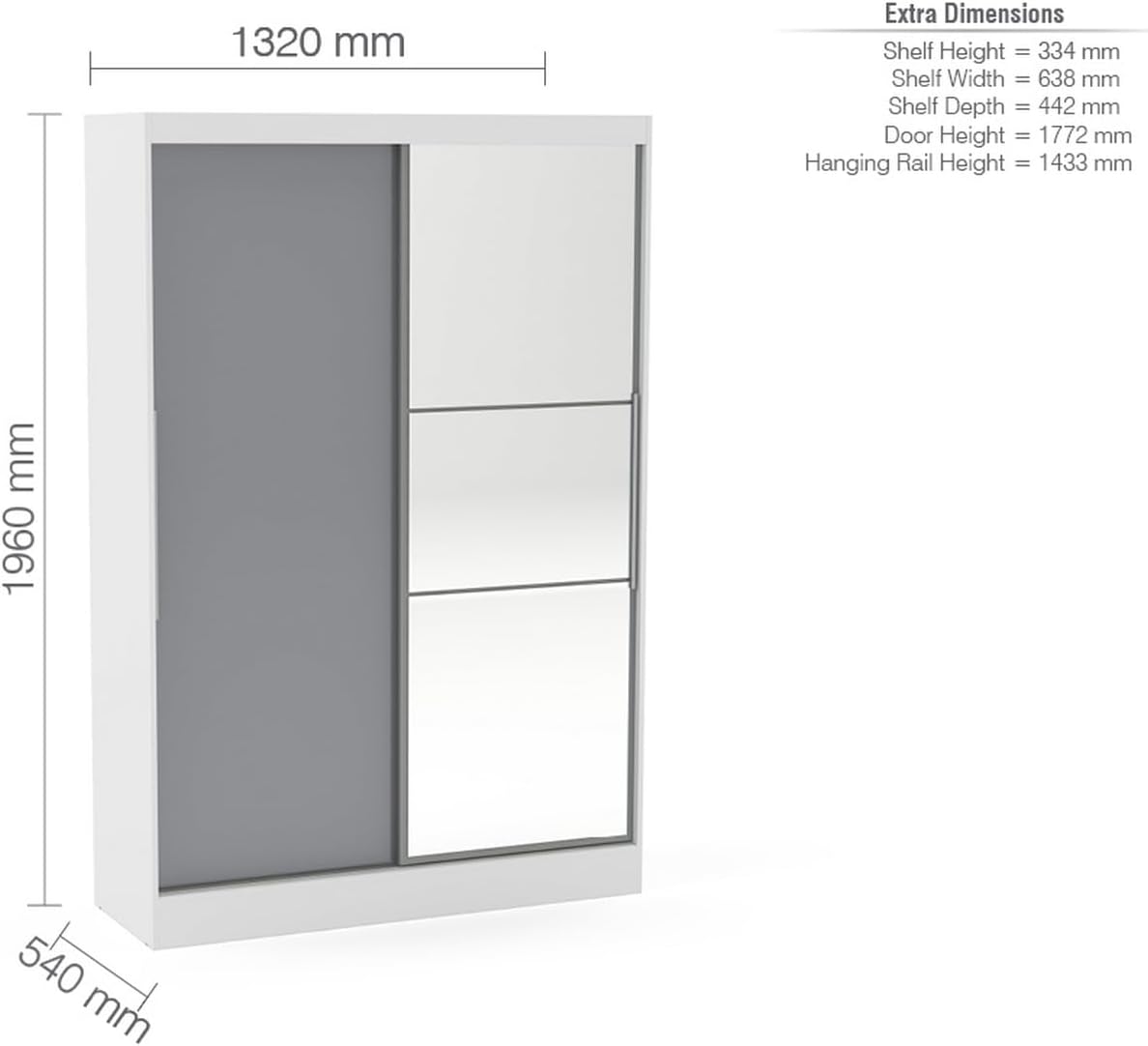 Lynx 2 Door Sliding Wardrobe With Mirror