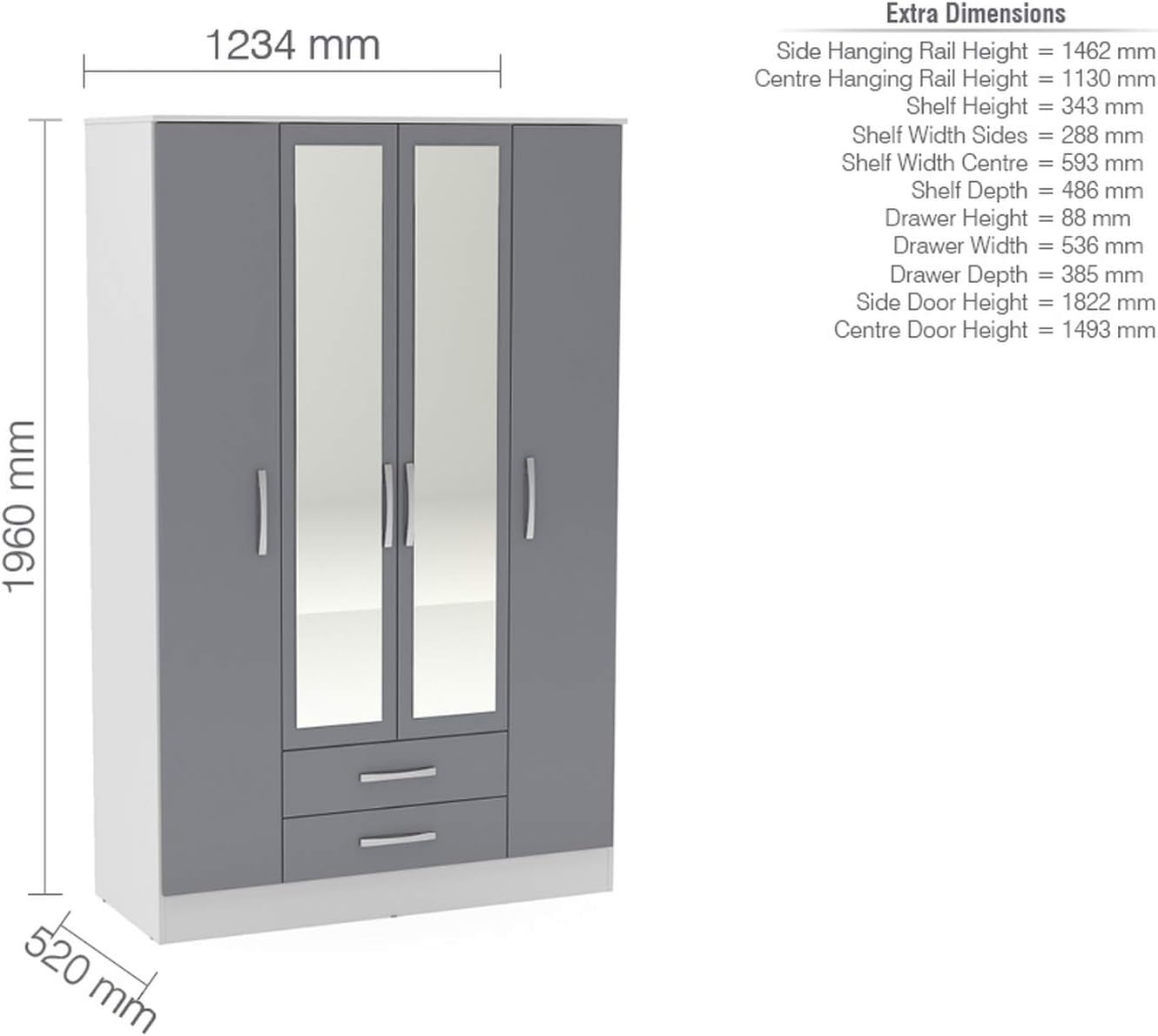 Lynx 4 Door 2 Drawer Wardrobe With Mirror