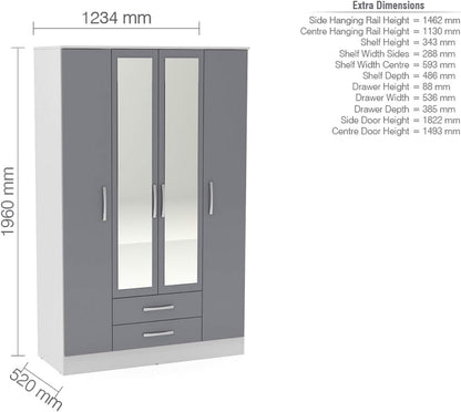 Lynx 4 Door 2 Drawer Wardrobe With Mirror