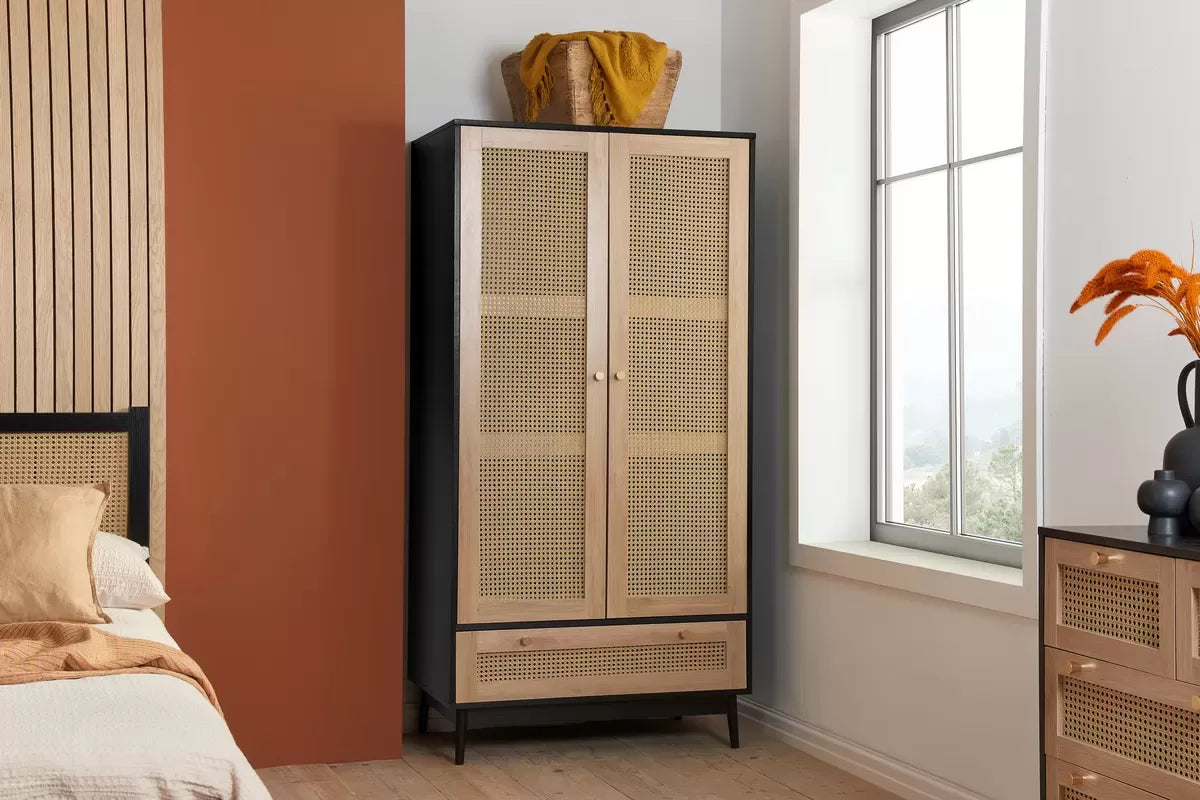 Croxley 2 Door 1 Drawer Rattan Wardrobe