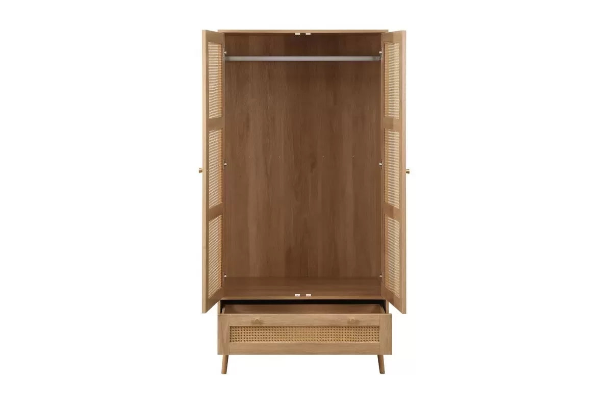 Croxley 2 Door 1 Drawer Rattan Wardrobe