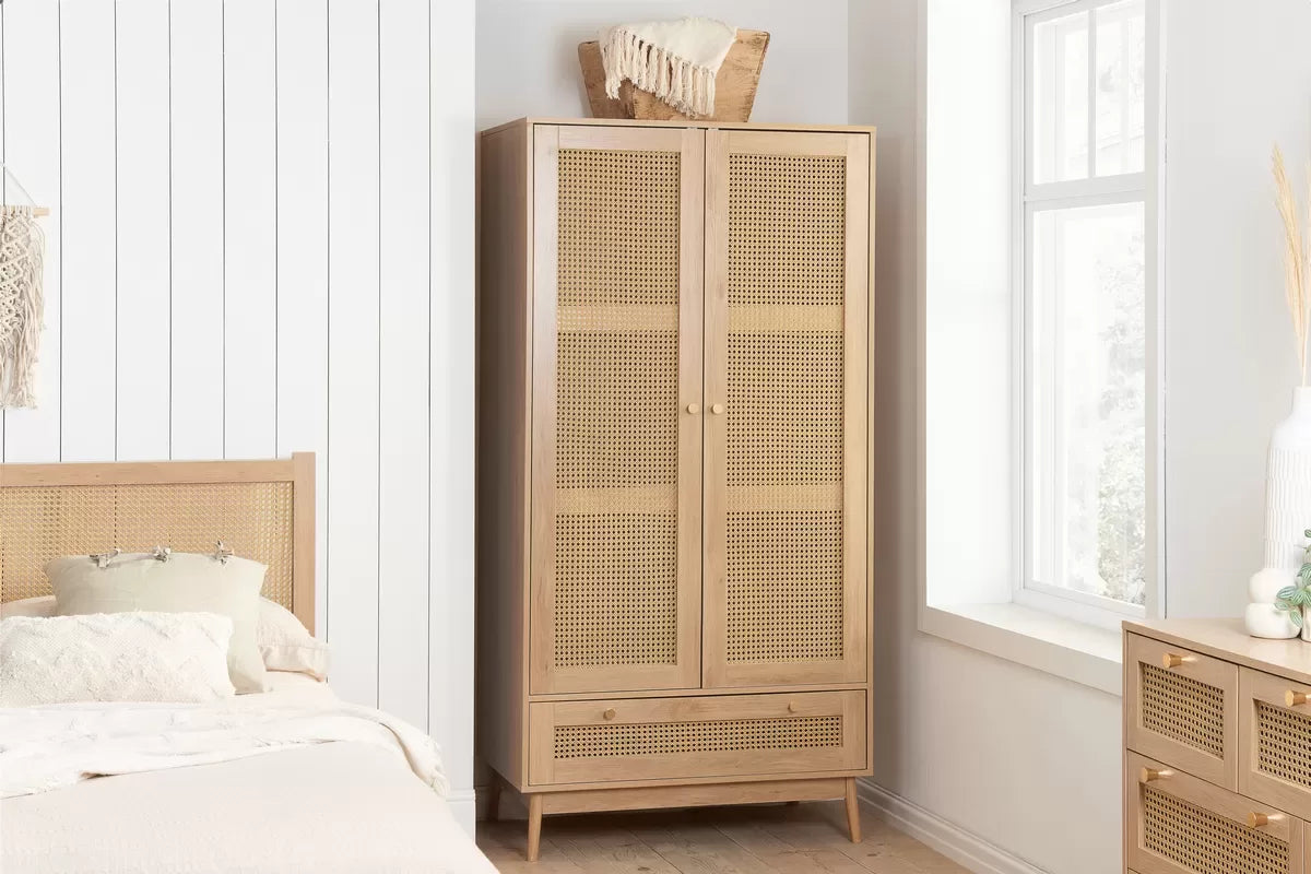 Croxley 2 Door 1 Drawer Rattan Wardrobe