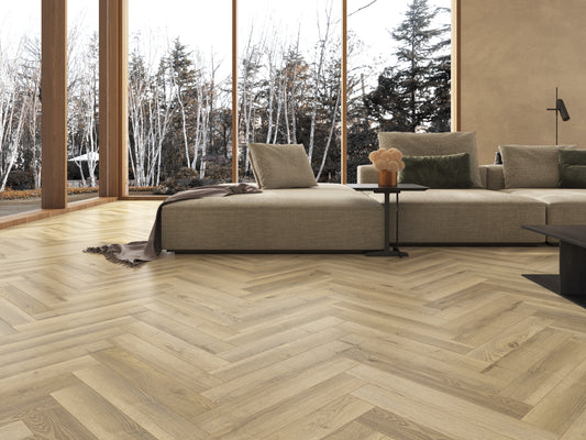 Greige Oak Herringbone Laminate