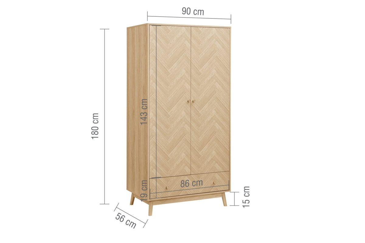 Herringford 2 Door 1 Drawer Wardrobe