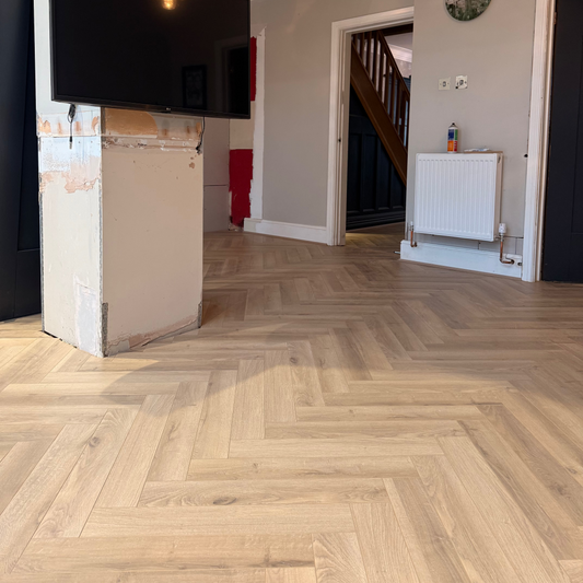 Greige Oak Herringbone Laminate