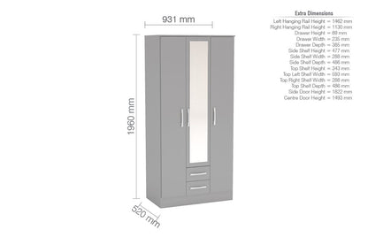 Lynx 3 Door 2 Drawer Wardrobe With Mirror