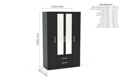 Lynx 4 Door 2 Drawer Wardrobe With Mirror