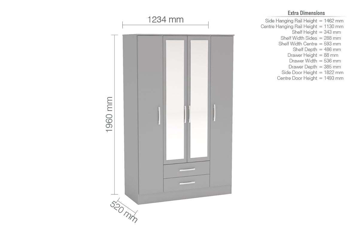 Lynx 4 Door 2 Drawer Wardrobe With Mirror