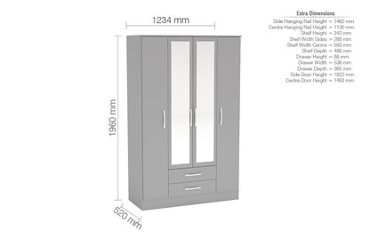 Lynx 4 Door 2 Drawer Wardrobe With Mirror