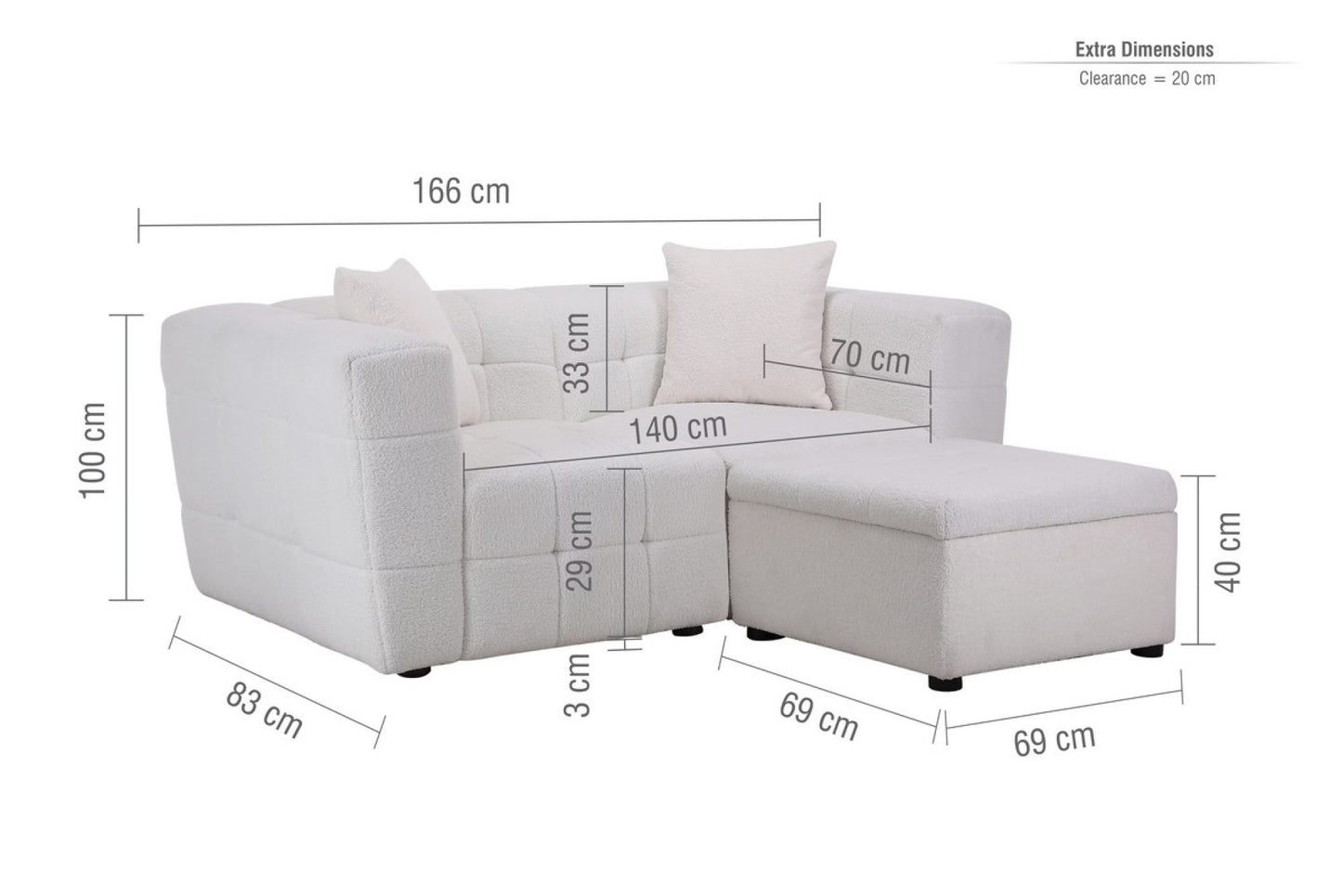 Milo 2 Seater Sofa With Footstool