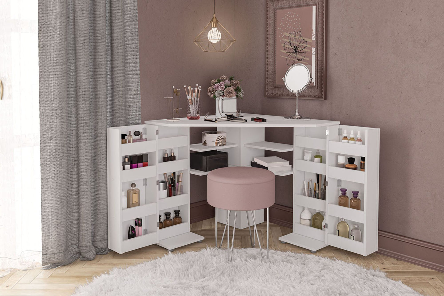 Olivia Corner Dressing Table With Storage