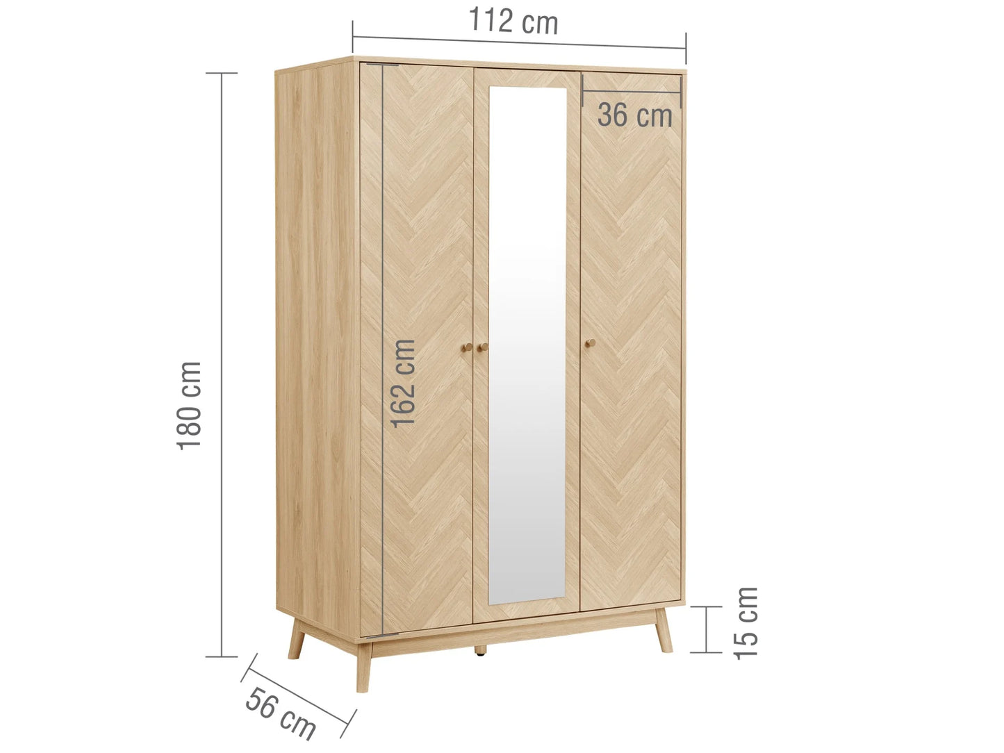 Herringford 3 Door Wardrobe With Mirror